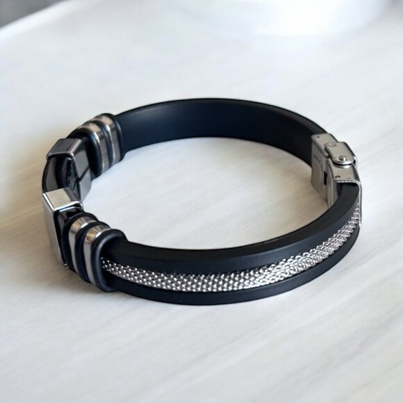 Casual Men Mesh Link Insert Punk Wristband - Picture 3 of 5